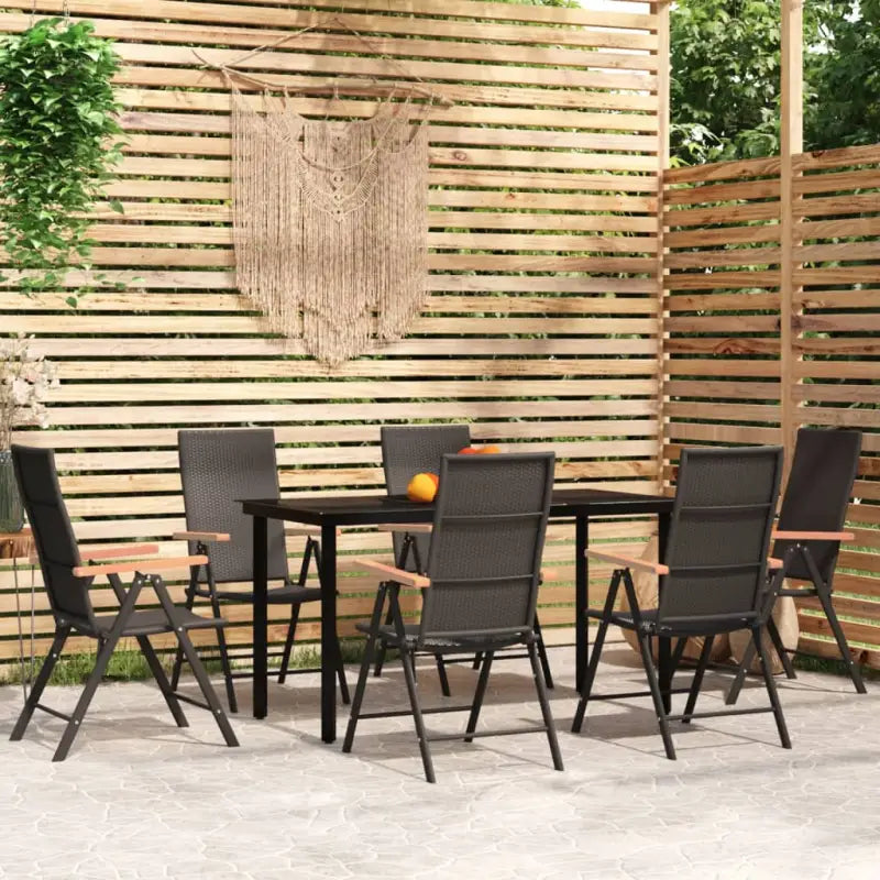 Zwart materiaal tuinset met stabiele gepoedercoate tuintafel - 140 cm tafellengte - Tuinsets