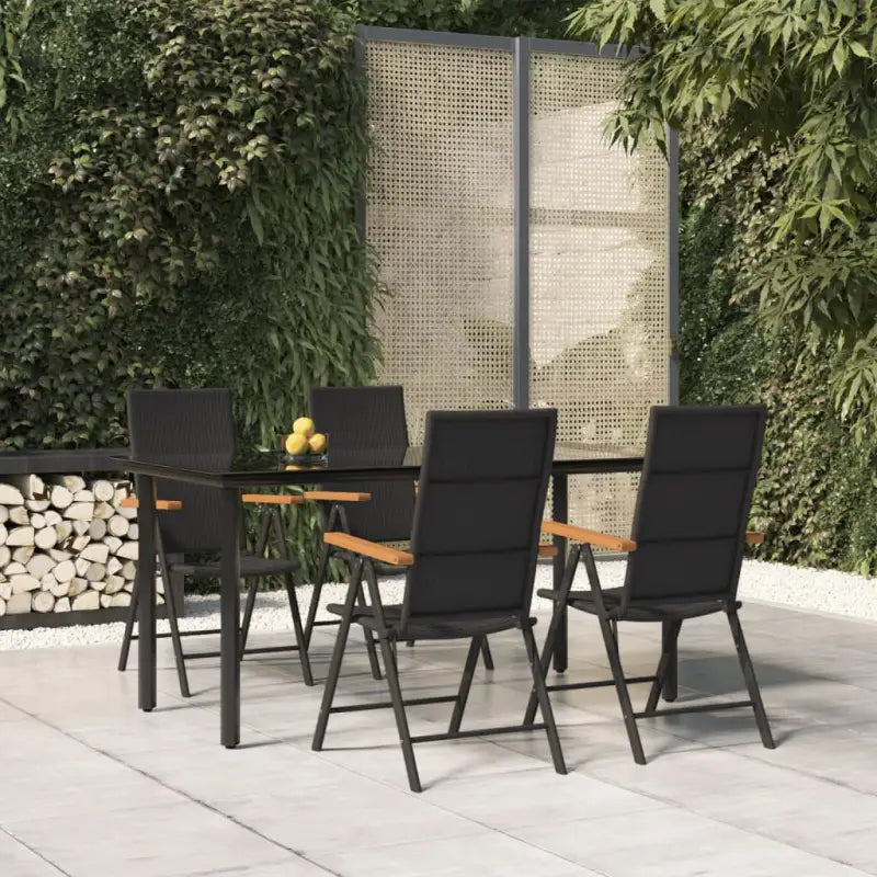 Zwart materiaal tuinset met stabiele gepoedercoate tuintafel - 160 cm tafellengte - Tuinsets