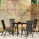 Zwart materiaal tuinset met stabiele gepoedercoate tuintafel - 80 cm tafellengte - Tuinsets