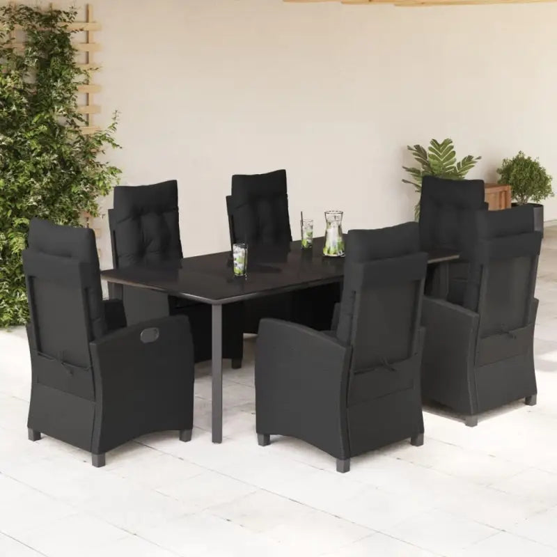 Zwart materiaal tuinset van poly rattan gemakkelijk schoon en duurzaam - 200 cm tafellengte / Zonder voetensteun