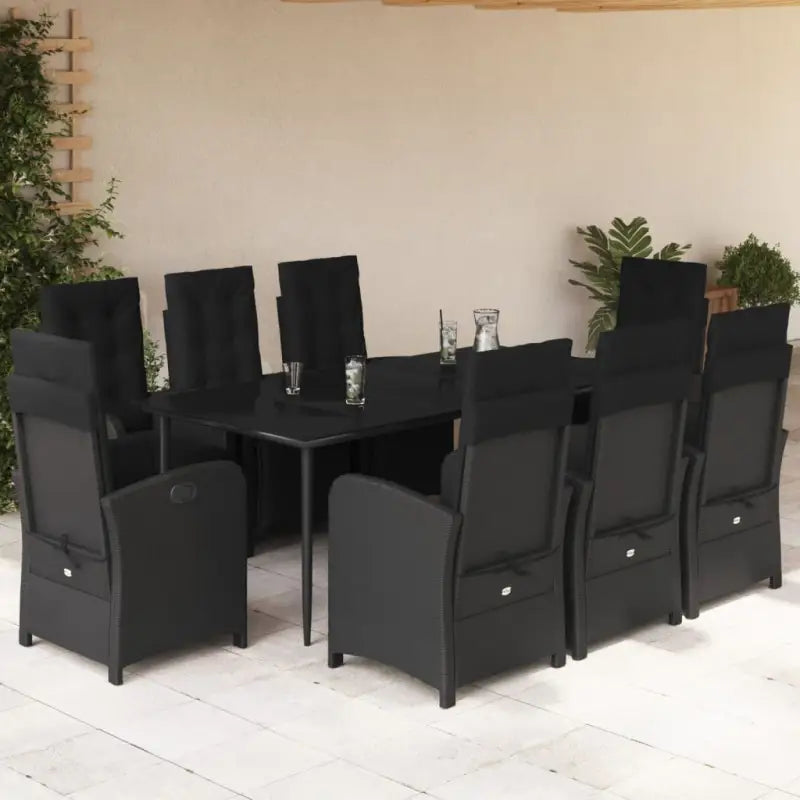 Zwart materiaal tuinstoelen met poly rattan en gemakkelijk schoon te maken - 200 cm tafellengte / Puntige poot