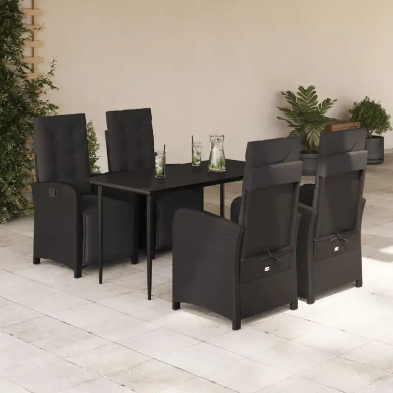 Zwart materiaal tuinstoelen met poly rattan en gemakkelijk schoon te maken - 140 cm tafellengte / Puntige poot