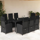 Zwart materiaal tuinstoelen met poly rattan en gemakkelijk schoon te maken - 200 cm tafellengte / Ronde poot - Tuinsets