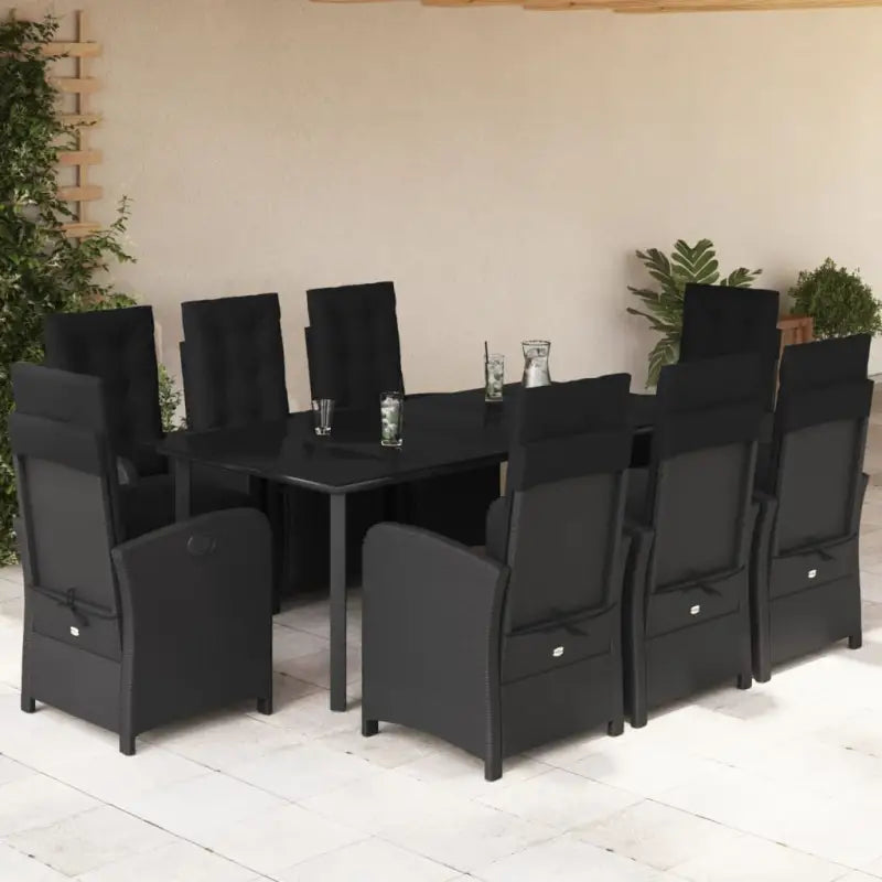 Zwart materiaal tuinstoelen met poly rattan en gemakkelijk schoon te maken - 200 cm tafellengte / Ronde poot - Tuinsets
