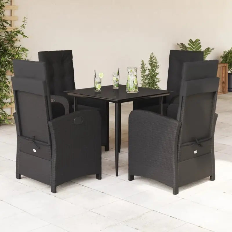 Zwart materiaal tuinstoelen met poly rattan en gemakkelijk schoon te maken - 80 cm tafellengte / Puntige poot - Tuinsets