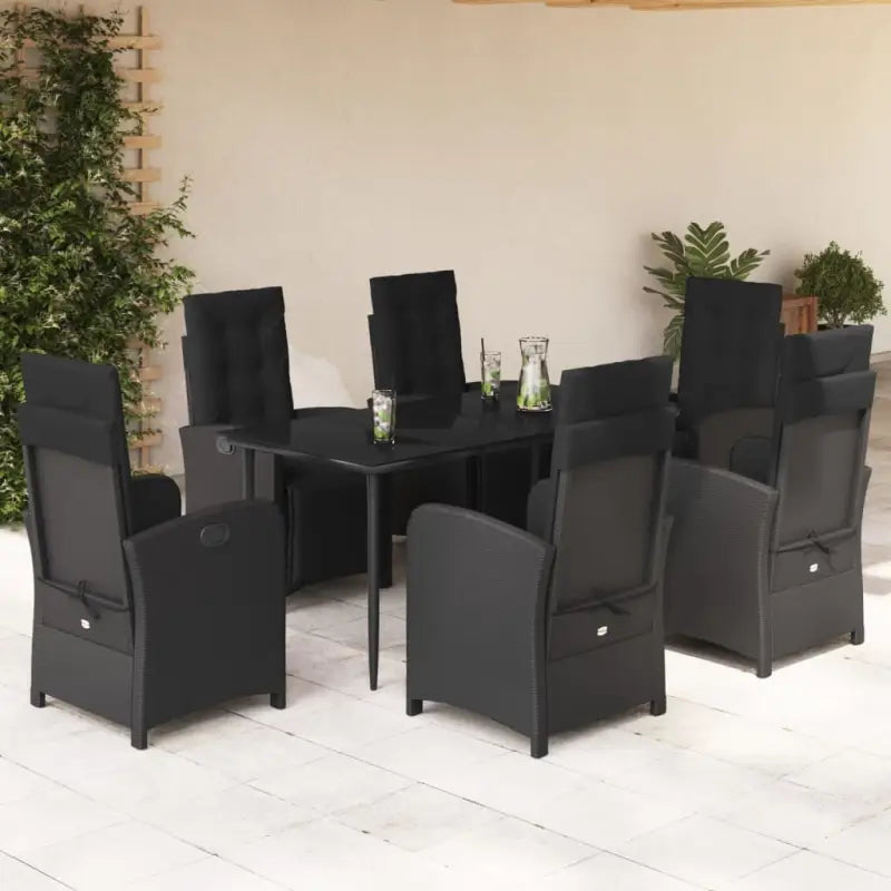 Zwart materiaal tuinstoelen met poly rattan en gemakkelijk schoon te maken - 160 cm tafellengte / Puntige poot