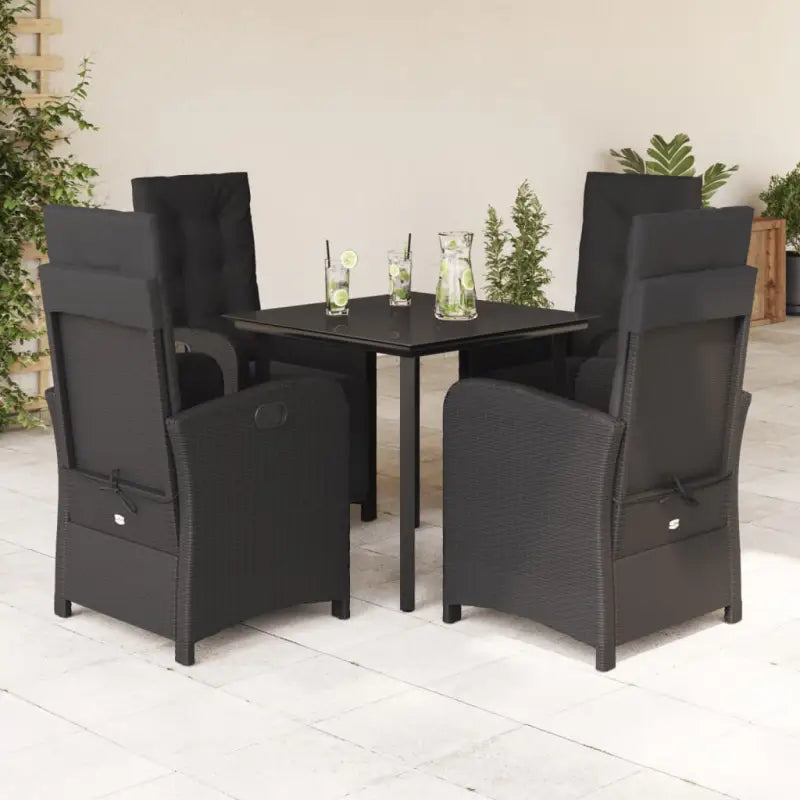 Zwart materiaal tuinstoelen met poly rattan en gemakkelijk schoon te maken - 80 cm tafellengte / Ronde poot - Tuinsets