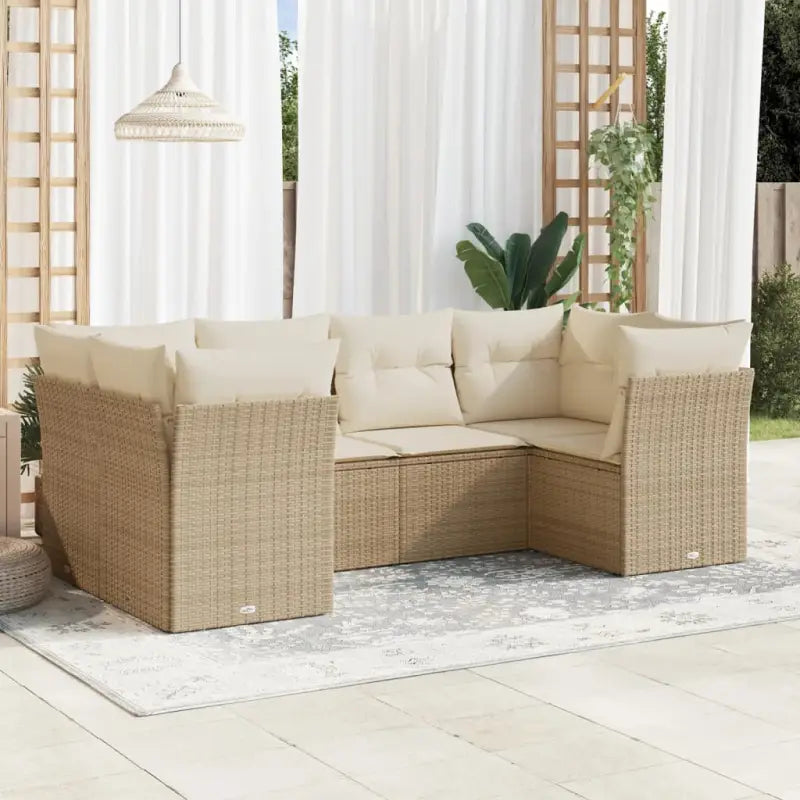 Zwart materiaal tuinstoelenset met poly rattan en gepoedercoat staal - beige en crèmekleurig - Tuinsets