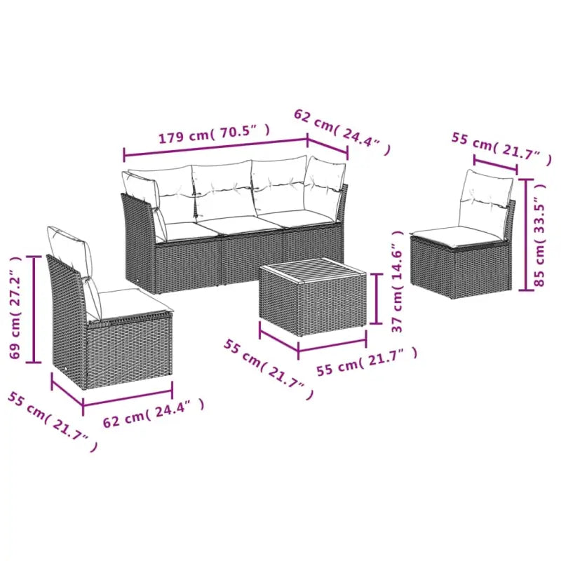 Zwart Material Loungeset met Waterdichte Tas en Gepoedercoat Staal - Tuinsets