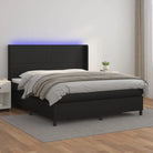 Zwart materialen boxspring met matras en LED voor een rustgevende slaapkamer - Zwart / 180 x 200 cm / Effen ontwerp