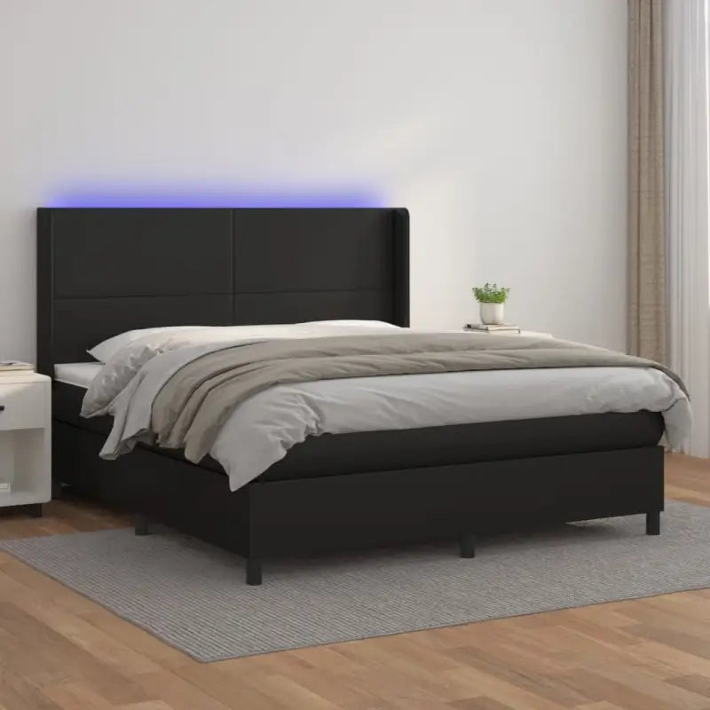 Zwart materialen boxspring met matras en LED voor een rustgevende slaapkamer - Zwart / 180 x 200 cm / Effen ontwerp