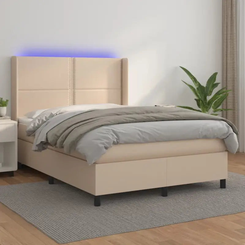 Zwart materialen boxspring met matras en LED voor een rustgevende slaapkamer - Cappuccino / 140 x 190 cm / Effen