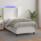 Zwart materialen boxspring met matras en LED voor een rustgevende slaapkamer - Wit / 90 x 200 cm / Effen ontwerp