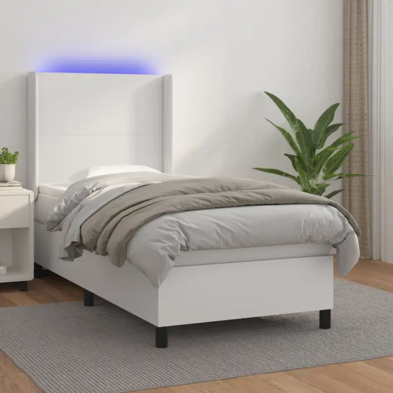 Zwart materialen boxspring met matras en LED voor een rustgevende slaapkamer - Wit / 90 x 200 cm / Effen ontwerp