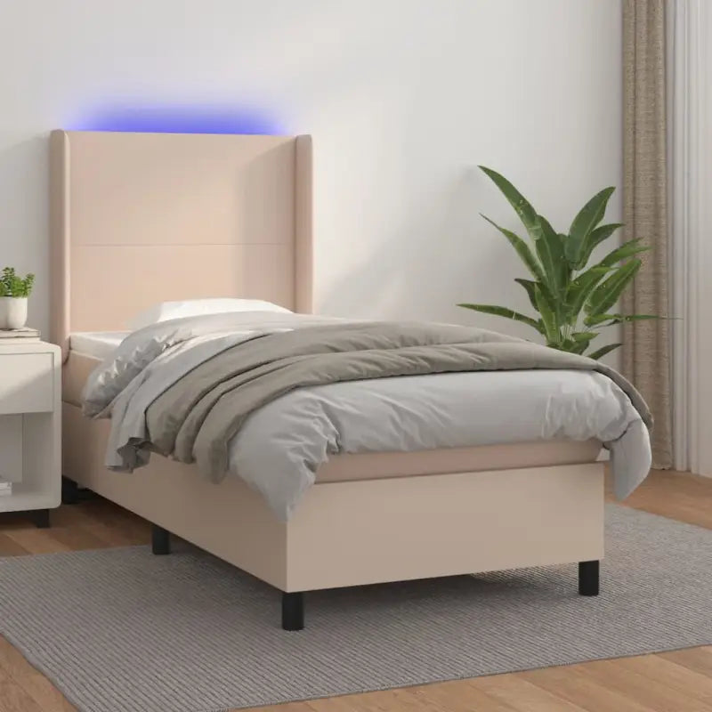 Zwart materialen boxspring met matras en LED voor een rustgevende slaapkamer - Cappuccino / 90 x 200 cm / Effen ontwerp