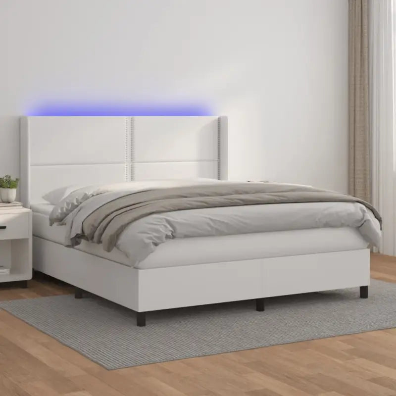 Zwart materialen boxspring met matras en LED voor een rustgevende slaapkamer - Wit / 160 x 200 cm / Effen met spijkers