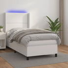 Zwart materialen boxspring met matras en LED voor een rustgevende slaapkamer - Wit / 90 x 190 cm / Effen met spijkers