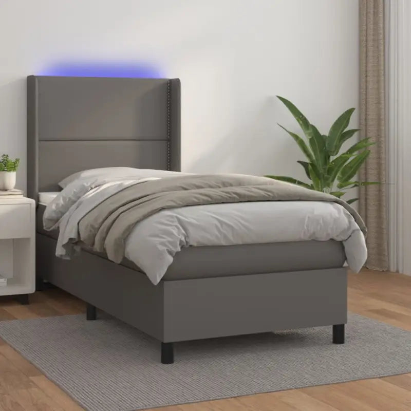 Zwart materialen boxspring met matras en LED voor een rustgevende slaapkamer - Grijs / 100 x 200 cm / Effen