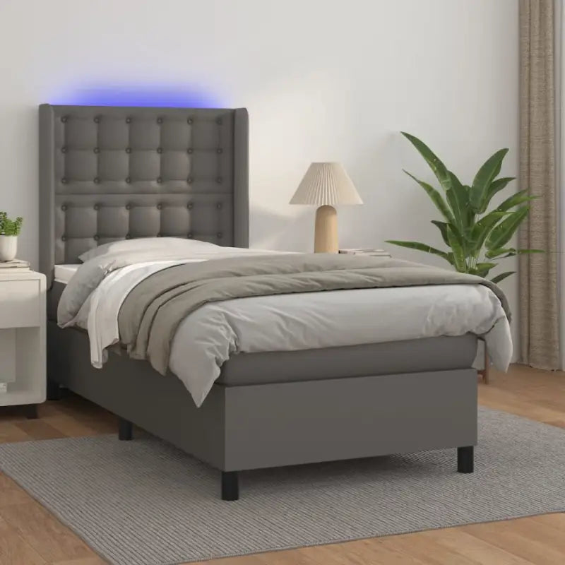 Zwart materialen boxspring met matras en LED voor een rustgevende slaapkamer - Grijs / 80 x 200 cm / knoppwn - Bedden &