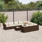 Zwart materialen loungeset met gepoedercoat staal en comfortabele afmetingen - Bruin en crème / 4x hoek + 6x midden