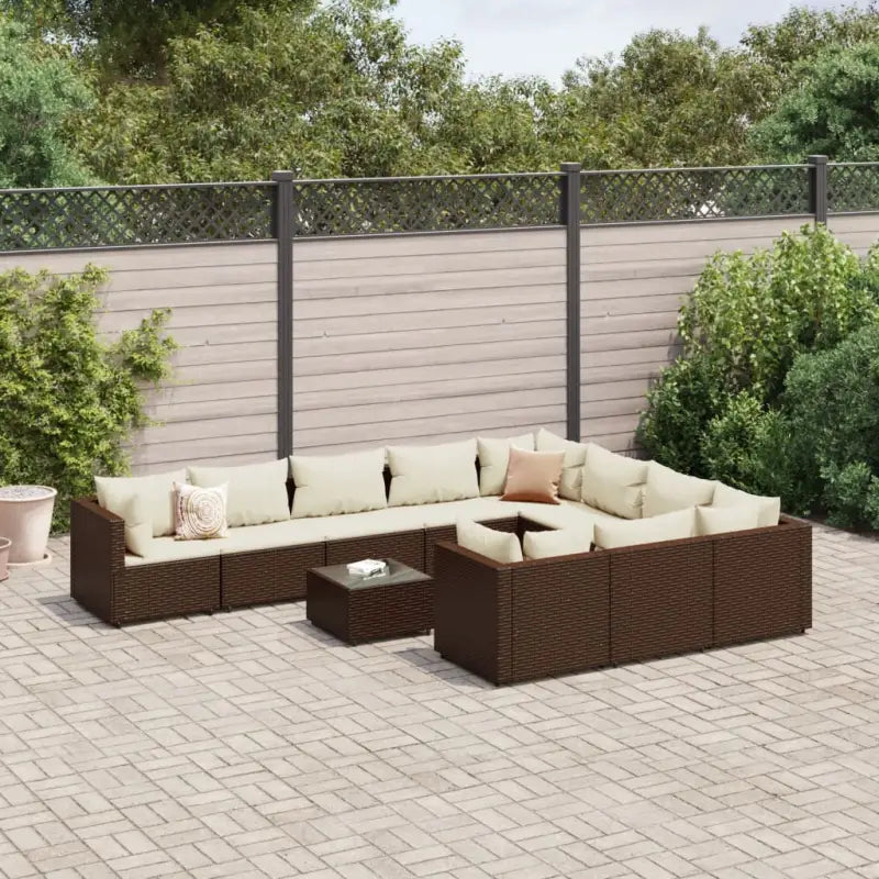 Zwart materialen loungeset met gepoedercoat staal en comfortabele afmetingen - Bruin en crème / 4x hoek + 6x midden