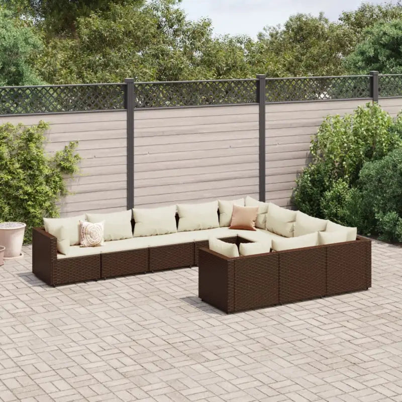 Zwart materialen loungeset met gepoedercoat staal en comfortabele afmetingen - Bruin en crème / 4x hoek + 6x midden