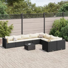 Zwart materialen loungeset met gepoedercoat staal en comfortabele afmetingen - Zwart en crème / 4x hoek + 5x midden