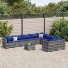 Zwart materialen loungeset met gepoedercoat staal en comfortabele afmetingen - Grijs en blauw / 4x hoek + 5x midden