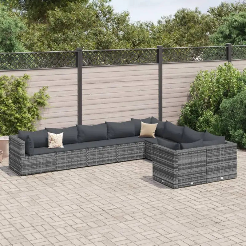 Zwart materialen loungeset met gepoedercoat staal en comfortabele afmetingen - Grijs / 4x hoek + 5x midden - Tuinsets