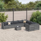 Zwart materialen loungeset met gepoedercoat staal en comfortabele afmetingen - Grijs / 4x hoek + 5x midden + Tafel