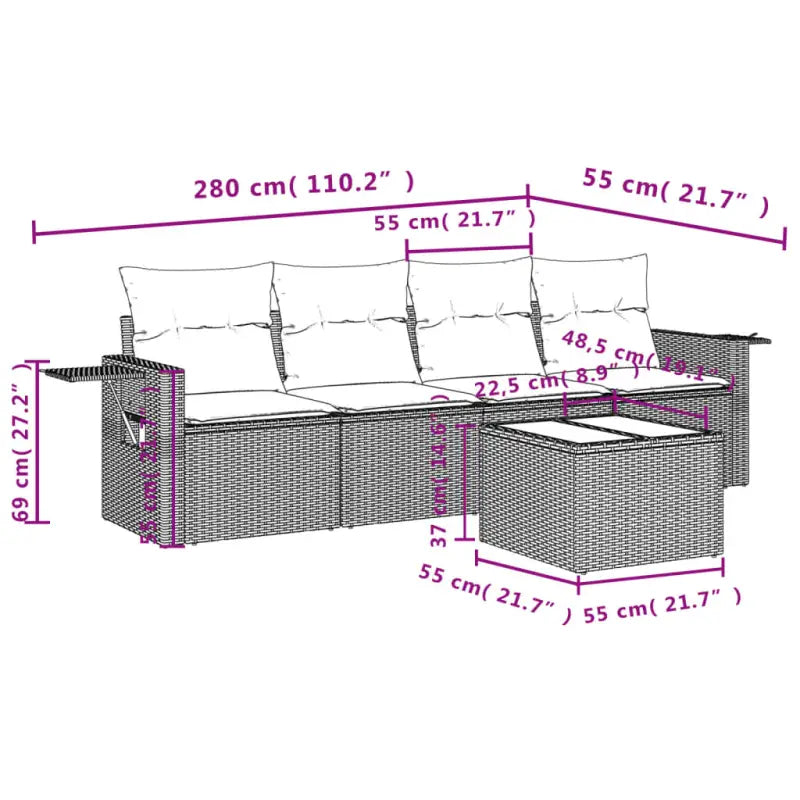 Zwart materialen loungeset met gepoedercoat staal voor tuin of terras - Tuinsets