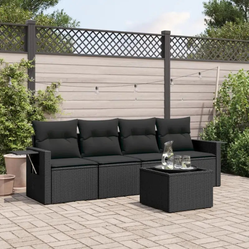 Zwart materialen loungeset met gepoedercoat staal voor tuin of terras - Zwart / Met tafel - Tuinsets