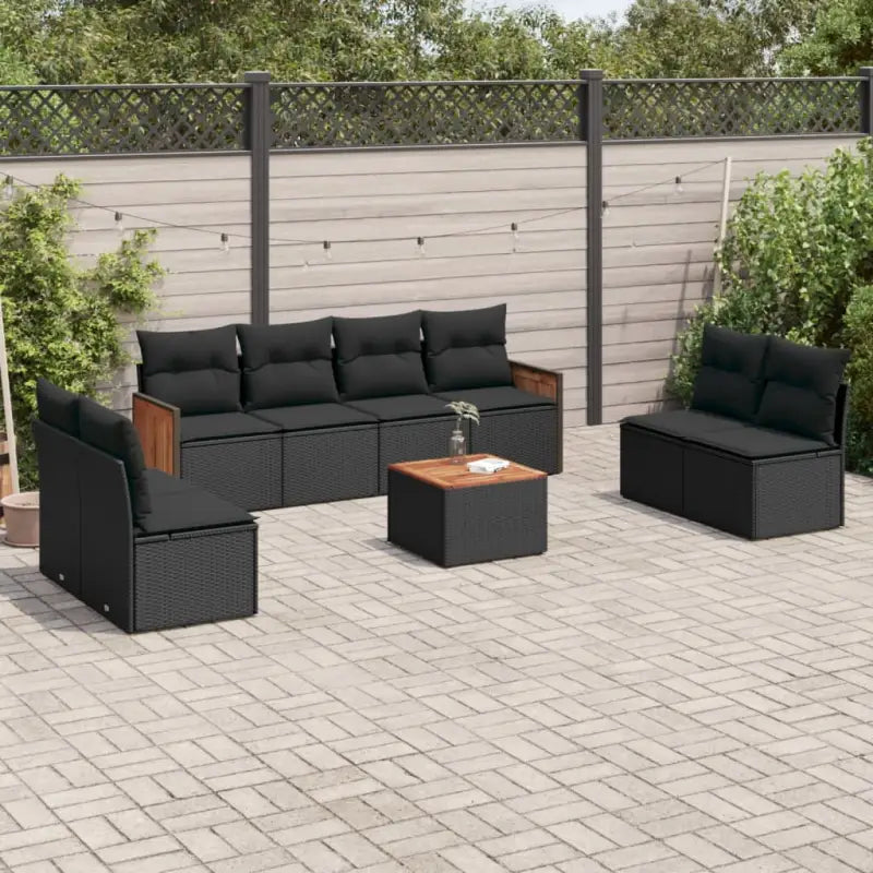 Zwart poly rattan loungeset met waterdichte zak voor buitengebruik - Zwart / Met tafel - Tuinsets