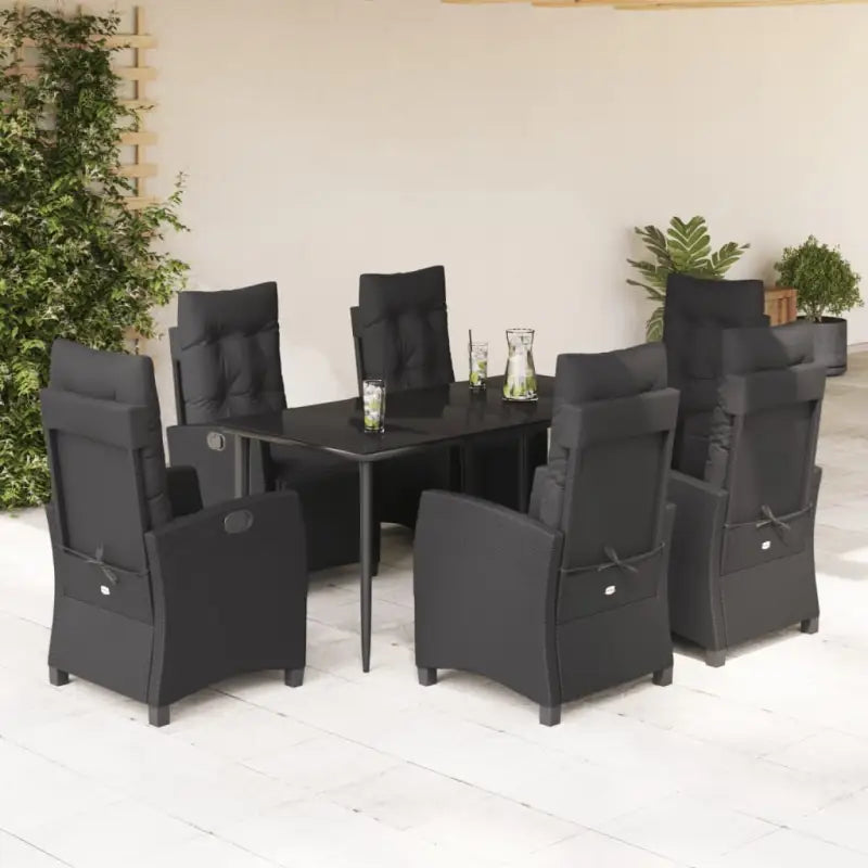Zwart poly rattan tuinset gemakkelijk schoon en onderhoudsarm - 160 cm tafellengte / Puntige poot - Tuinsets