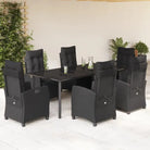 Zwart poly rattan tuinset gemakkelijk schoon en onderhoudsarm - 200 cm tafellengte / Ronde poot - Tuinsets