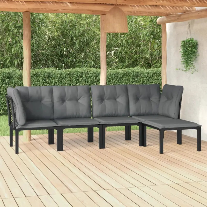 Zwart tuinset met gepoedercoat staal en stijlvolle afmetingen - 2x hoek + 2x midden + voetensteun - Tuinsets