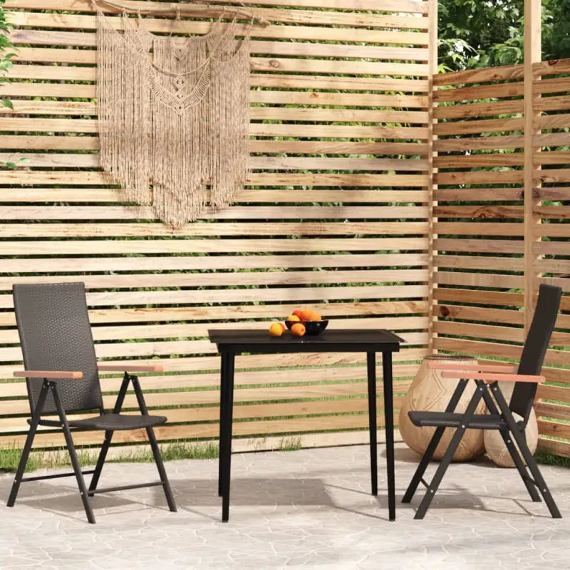 Zwart tuinset met gepoedercoat stalen frame voor buitengebruik - 80 cm tafellengte - Tuinsets
