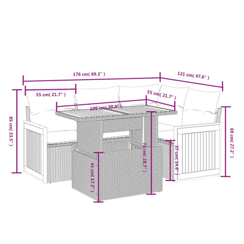 Zwarte loungeset in gepoedercoat staal met comfortabele afmetingen zitting - Tuinsets
