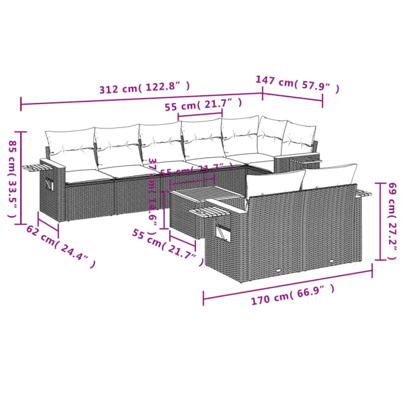 Zwarte loungeset met gepoedercoat staal en comfortabele afmetingen zitting - Tuinsets