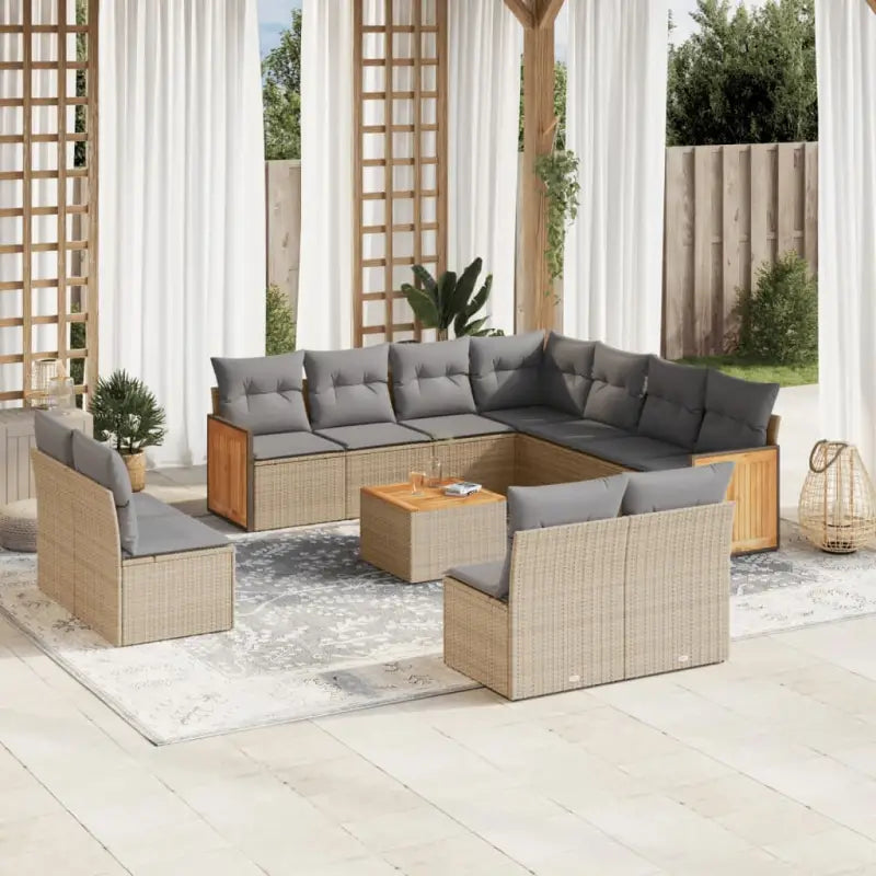 Zwarte loungeset met gepoedercoat staal en comfortabele afmetingen zitting - Beige en grijs / Met tafel - Tuinsets