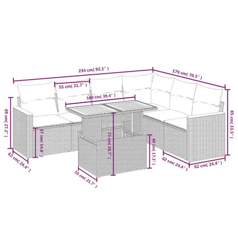 Zwarte loungeset met gepoedercoat staal en comfortabele afmetingen zitting - Tuinsets