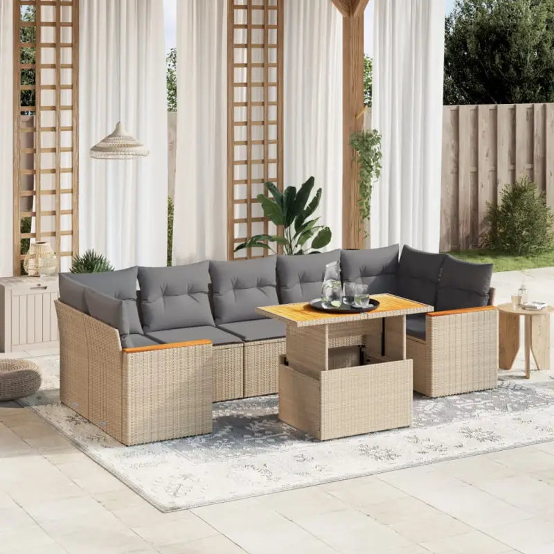 Zwarte loungeset met gepoedercoat staal en comfortabele afmetingen zitting - Beige en grijs / zonder opbergruimte