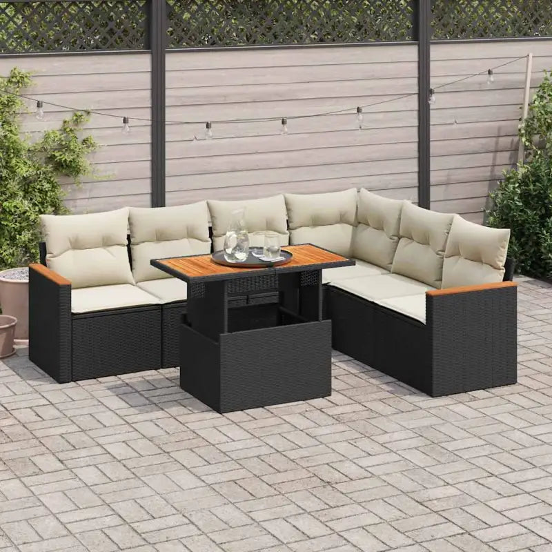 Zwarte loungeset met gepoedercoat staal en comfortabele afmetingen zitting - Zwart en crème / met opbergruimte