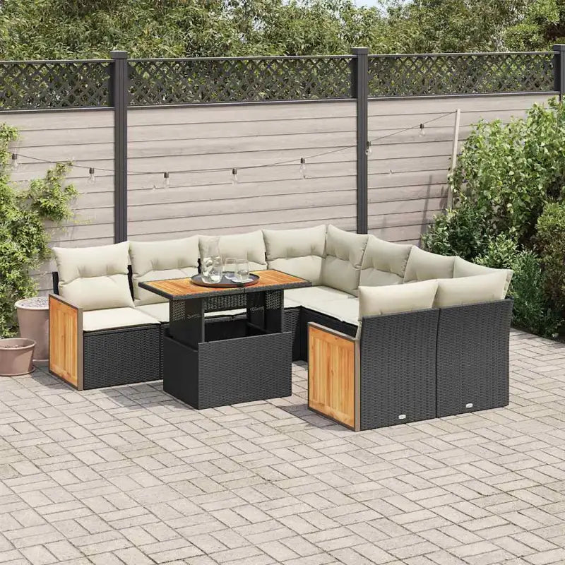 Zwarte loungeset met gepoedercoat staal en comfortabele afmetingen zitting - Zwart en crème / met opbergruimte