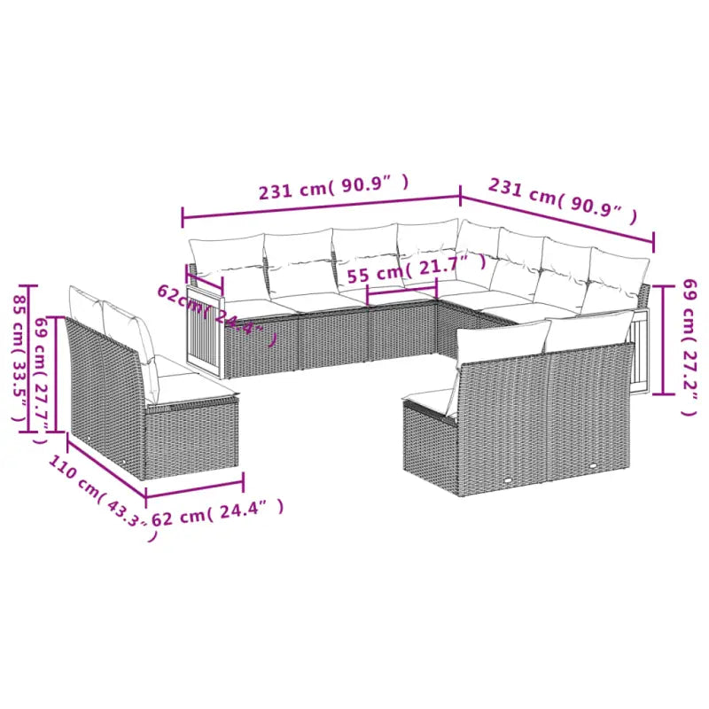 Zwarte loungeset met gepoedercoat staal en comfortabele afmetingen zitting - Tuinsets