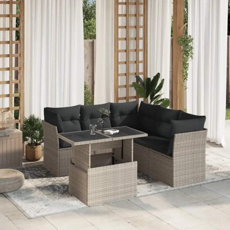 Zwarte loungeset met gepoedercoat staal en ideale afmetingen - Lichtgrijs / Met tafel - Tuinsets