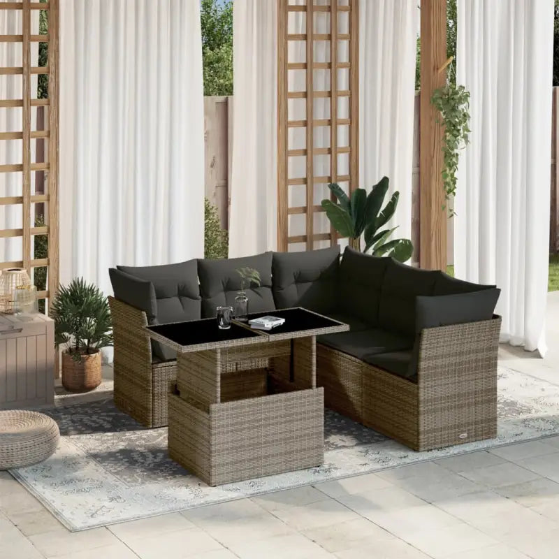 Zwarte loungeset met gepoedercoat staal en ideale afmetingen - Grijs / Met tafel - Tuinsets