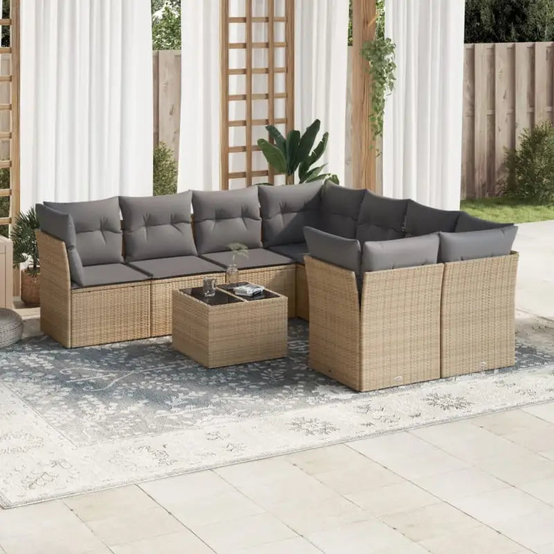 Zwarte loungeset met gepoedercoat staal en waterdichte tas voor buiten - Beige en grijs / 2x midden + 4x hoek + Tafel