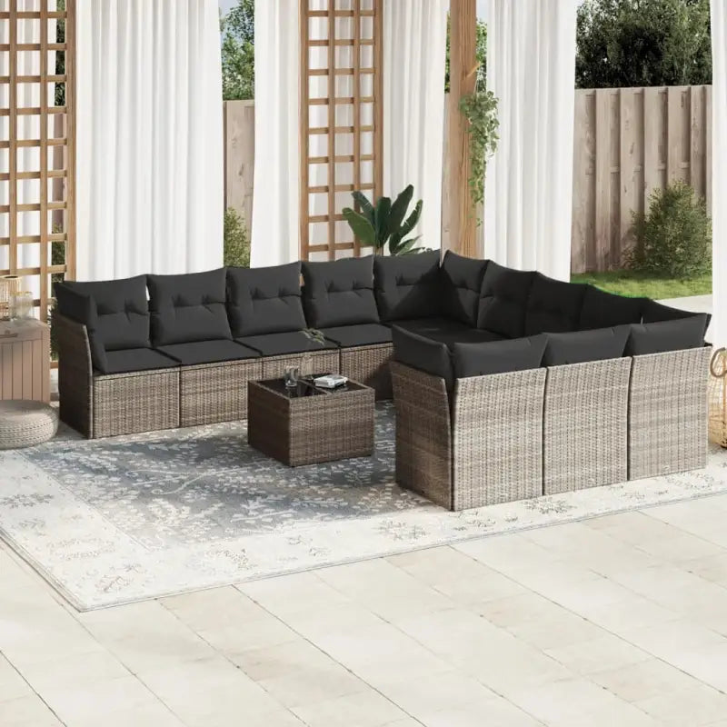 Zwarte loungeset met gepoedercoat staal en waterdichte tas voor buitengebruik - Lichtgrijs / Met tafel - Tuinsets