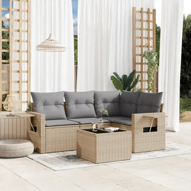 Zwarte loungeset met gepoedercoat staal en waterdichte tas voor buiten ontspanning - Beige en grijs / Met tafel